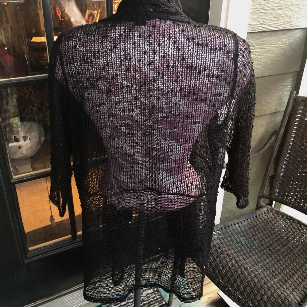 Black Sheer Cardigan w/Sequins! Size Large - Picture 4 of 6